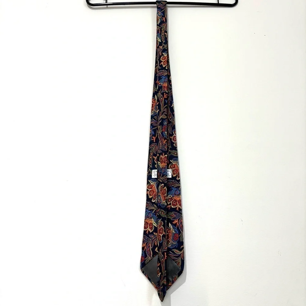 Emilio Sandrini Kreymborg Vintage Navy Orange 100% silk paisley brocade Neck Tie